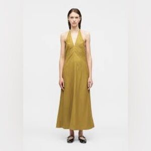 Sleeveless Backless Halter Maxi Dress in Mustard Yellow 666